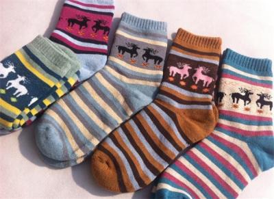 China Christmas deer patterned design cosy cotton sweat-absorbent winter dress socks for women for sale