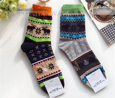 China Colorful christmas deer patterned design cosy cotton winter dress socks for sale