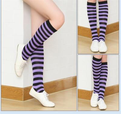 China Elegant stripe patterned design polyester long socks in high quality for ladies for sale