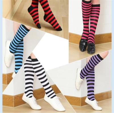 China Korean fashion style stripe patterned design cozy polyester long stockings for ladies for sale