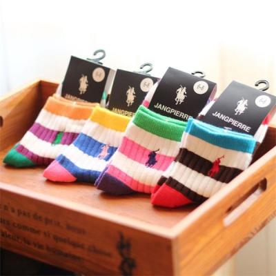 China Promotional colorful stripe design embroiderying logo OEM cotton dress socks for baby for sale