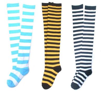 China Fashionable wholesale stripe patterned supersoft polyester OEM long socks for girls for sale