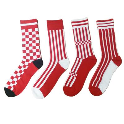 China Classical check striped mid-calf length custom crew dress cotton athletic socks for men for sale