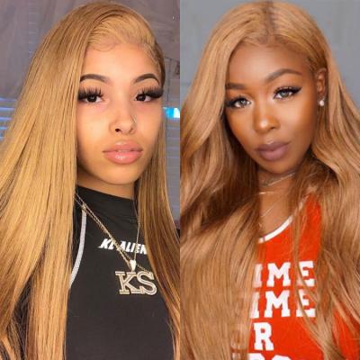 China Deep Wave Colored Wigs #27 Honey Blonde Human Hair Lace Front Wigs Deep Wave 13x4 Lace Front Hair Wigs for sale