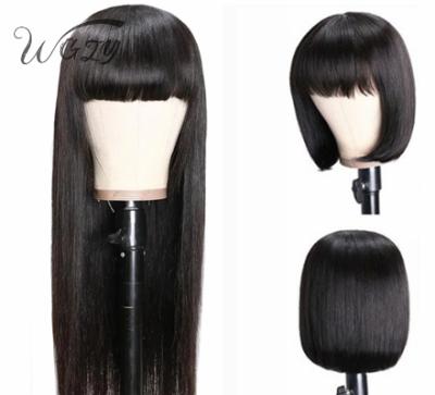 China Jerry Curl Factory Dropship Virgin Bob Wigs Natural Black Lace Wig Hair With Bangs Wigs For Black Women for sale