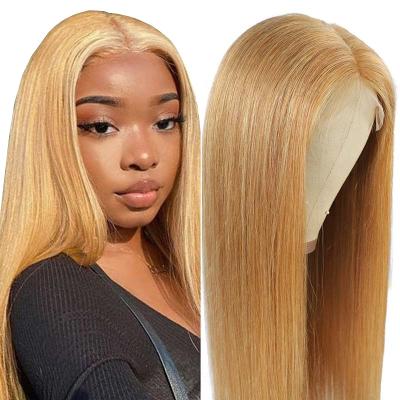 China Silky Straight Wave Transparent Lace Blonde #27 Colored Virgin Hair Straight Hair Wig 13*4 Long Lace Front Wigs for sale