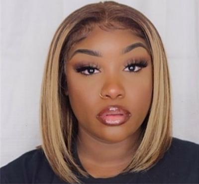 China Silky Straight Sheer Lace Front Wig Straight Bob Wig Brown Honey Blonde Short Bob Wave Ombre Highlight Wig 13x4 HD for sale