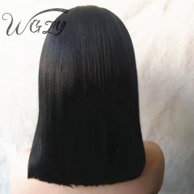 China Wholesale Virgin Silky Straight Short Swiss Lace Human Hair Wigs Brazilian Bob Headband Lace Wave Wig For Black Women for sale