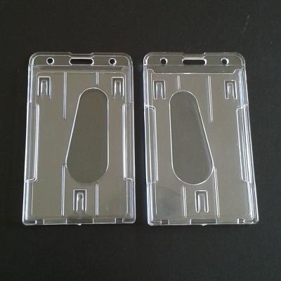 China Multi Retail Stores 2X Vertical ID Badge Holder Transparent Clear Plastic Card Holder Double Hard Plastic Card Holder for sale