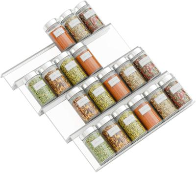 China Drawer Cabinet Spice Rack Caddy Sustainable Adjustable Expandable Acrylic Condiment Seasoning Organizer Tray for sale