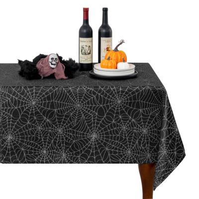 China Halloween Waterproof Spider Web Printed Spillproof Washable Glitter Spider Tablecloth Polyester Cloth Polyester Cloth Metallic Table Cloth for sale