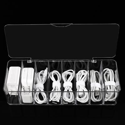 China Portable Viable Clear Acrylic Rectangle Cable Storage Box With Lid Plastic Storage Organizer Data Line for sale