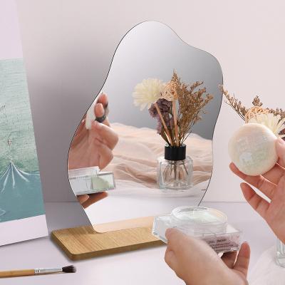 China New Style Minimalist Design Irregularly Disassembly Decorative Desktop Table Mirror Makeup Solid Wood Acrylic Mirror for sale