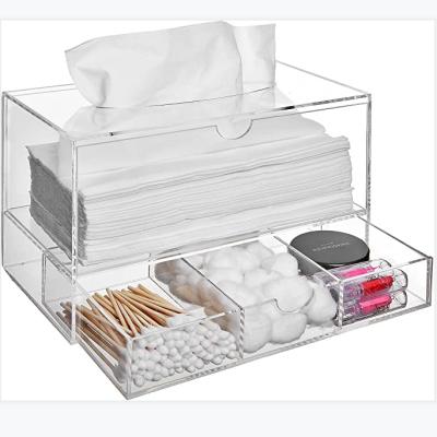 China For Bathroom Stackable Rectangle Fabric Towel Organizer Clear Acrylic Storage Drawer Countertop Cosmetic Organizer Box for sale