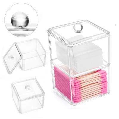 China Viable Cube Stackable Clear Acrylic with Lid Cotton Ball and Swab Holder Organizer for sale