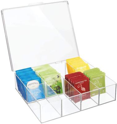 China Sustainable Stackable Plastic Acrylic Tea Bag Organizer Kitchen Storage Box Holder With Lid Container Holds Beverage Bags for sale