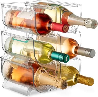 China Sustainable Stackable Plastic Wine Storage Rack Free Standing Organizer For Refrigerator Water Bottle for sale