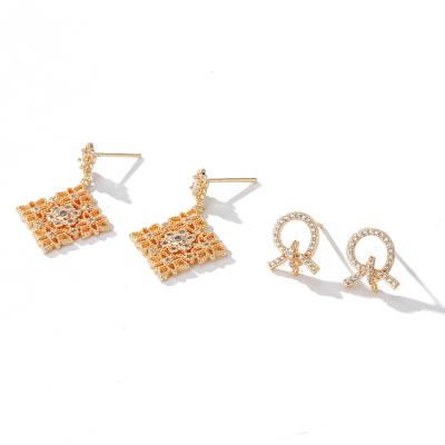 China Jiexing TRENDY jewelry 14K gold plated earrings, fashion dangle earrings for women, CZ dangle earrings for sale