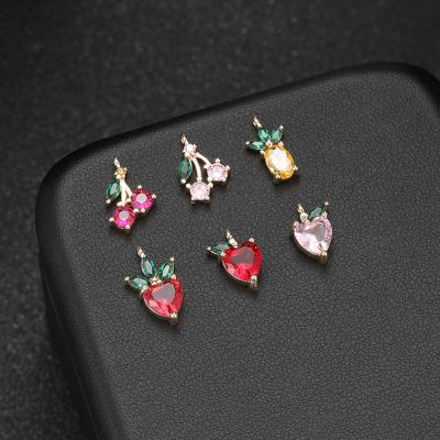 China Trendy Cute Trendy CZ Crystal Zircon Fruit Charms Bracelet Accessories Gold Plated For Jewelry Making for sale