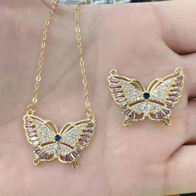 China Trendy Vintage Jewelry Wholesale Enamel Micro Pave CZ Gold Plated Butterfly Shape Pendant Necklace Jewelry Making for sale