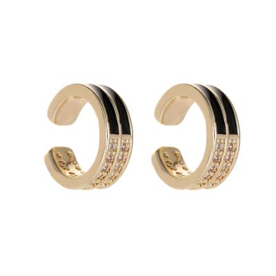 China TRENDY Fashion Non Pierced Black Enamel Jewelry 14K White Gold Plated C Shape Ear Cuff Earrings for sale