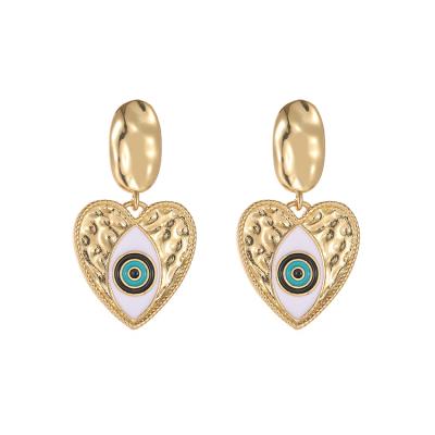 China New FASHIONABLE Design 14K Gold Plated Evil Eye Heart Shape Dangle Drop Stud Earrings for sale