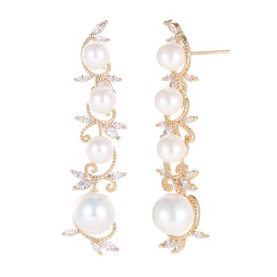 China FASHIONABLE Imitation Pearl Korean 14K Gold Plated Vine Shape Factory Pearl Hanging Drop Earrings for sale