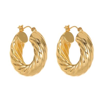 China TRENDY New Fashion Chunky Earings Brass 18K Gold Plated Stainless Steel Twisted Crescent Circle Earrings for sale