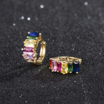 China 2021 Wholesale FASHIONABLE Small Huggie Earrings 14K Gold Plated Colorful Zircon Color Circle Earrings Women for sale