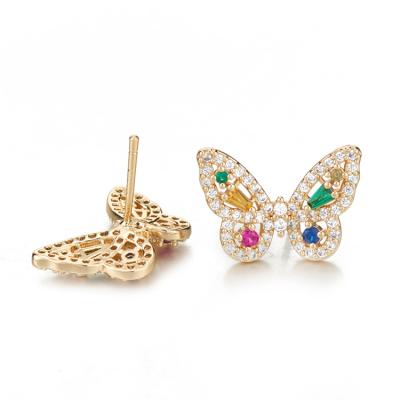 China Trendy Fashion Factory Wholesale 14K Gold Color Zircon Butterfly Shape Stud Earrings for sale