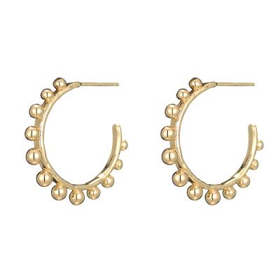 China TRENDY Minimalist Brass Beaded Gold Plated Branch Leaf Earrings 14K Fashion Circle Bead Earrings For Women for sale