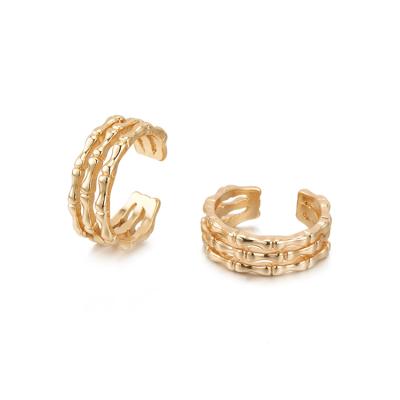 China Fashion TRENDY Design Women's Ring Adjustable Gold Plated Bamboo Shape Brass Ring for sale