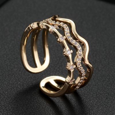 China Trendy Jewelry Women Rings Fashion Statement Luxury 14K Gold Plated Adjustable Wavy Shape Ring for sale