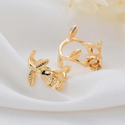 China TRENDY Brass Gold Plated Finger Ring Rose Flower Design Jewelry 14K Ring for sale