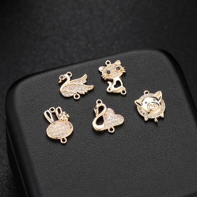 China Tasty Cute Mini Small Clear CZ 14K Gold Plated Cute Animal Shape Bracelet Charms For Jewelry Making for sale