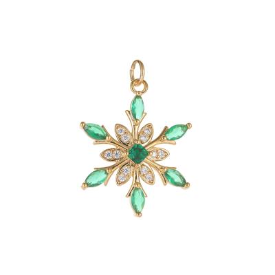 China TRENDY Christmas Gift Three Color Zircon 14K Gold Plated Snowflake Charm Pendant for sale