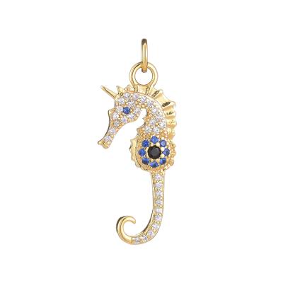 China TRENDY Micro Insert Zircon Seahorse Charm 14K Gold Plated Seahorse Pendant Charm for sale