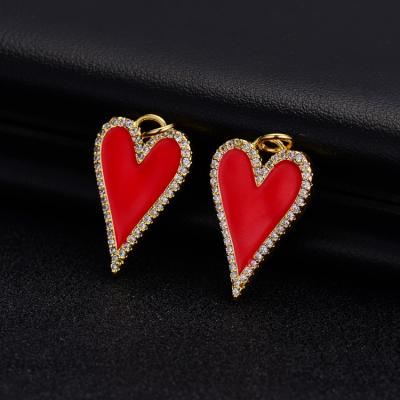 China FASHIONABLE Hot Sale Heart Charms For Jewelry Making 14K Gold Plated Imitation Enamel Red Heart Charm for sale