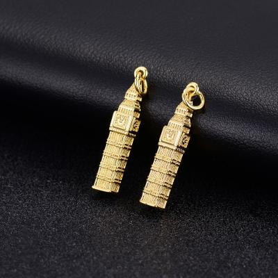 China TRENDY Custom Necklace Pendant For Jewelry Making 14K Gold Plated London City Landmark Big Ben Pendant CZ Clock Tower Charms for sale