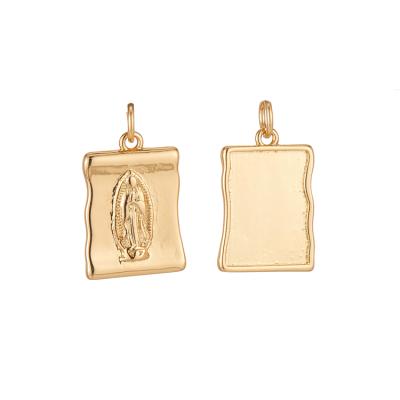 China Fashionable 14K Gold Brass Cross Shape Rectangle Religious Craft Pendant Virgin Mary Pendant for sale