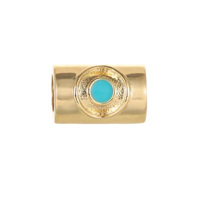 China Brass Unique Design Oil Drip 14K Gold Plated Bead Evil Eye Tube Spacer For Jewelry Making for sale