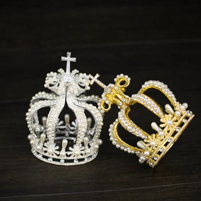 China Bridal hair 20#0042 European and American cross crown headdress crown accessory hot selling full circle pearl crown for sale