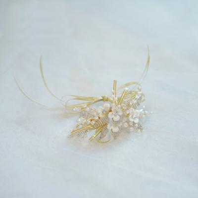 China Two-piece hand-beaded flower rhinestone bride corsage wedding dress accessories bridesmaid sister group jewelry for sale