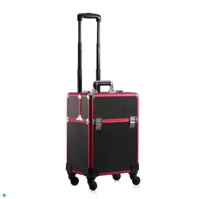 China Rolling Aluminum Organizer Dustproof Shockproof Waterproof Cosmetic Storage Case Trolley Artists Jewelry Makeup Case for sale