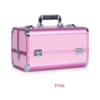 China Beautician Makeup Beauty Train Box Waterproof Shockproof Dustproof Pink Aluminum Troop Stitched Vanity Portable Cosmetic Case for sale