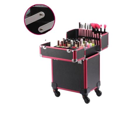 China New Professional Waterproof Shockproof Dustproof Aluminum Cosmetic Trolley Case Portable Makeup Case For Sale for sale