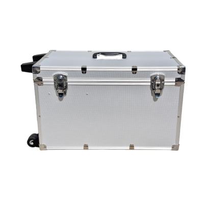 China Guangdong Custom Empty Portable Trolley Hard Strong Aluminum Rolling Box Waterproof Shockproof Dustproof Storage Box With Key Lock for sale