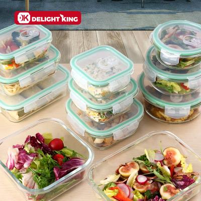 China High Freshness Preservation Borosilicate Glass Food Containers Set With Push Conduit Storage Box Microwave Oven Glass Safe for sale