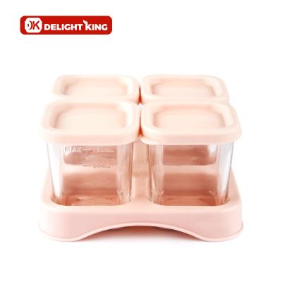 China Freshness Keeping Oven Freezer Storage Glass Baby Food Container /mini Glass Food Safe Container With PP Lid For Kids With Organizer for sale