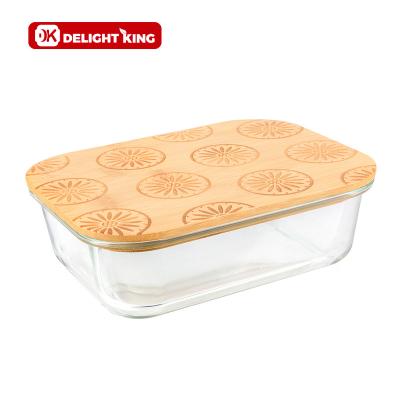 China Freshness Preservation New Design Laser Patterns Letters Glass Food Container With Natural Eco-Friendly Bamboo Lid Glass Storage For Kitchen for sale